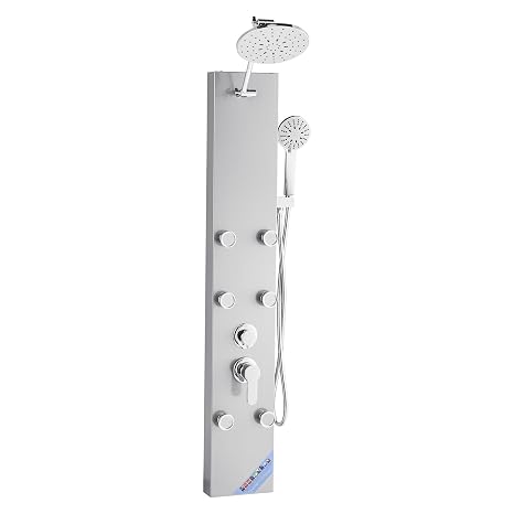 VEVOR Shower Panel Tower System with Rainfall Shower Head, 49 in Brushed Stainless Steel Shower Column, 3-Function Faucet, High Pressure Wall-Mount Rain Massage System with 6 Body Jets and Handheld