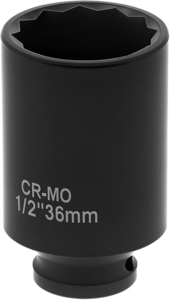 QWORK® Impact Socket Wrench 36 mm, 12 Faces, 1/2" Drive, 78 mm Depth, CR-Mo Steel
