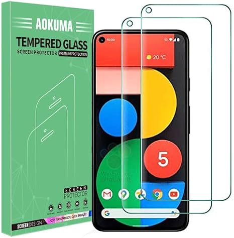 AOKUMA Tempered Glass for Google Pixel 5, Screen Protector, [2 Pack] Premium Quality Guard Film, Case Friendly, Shatterproof, Shockproof, Scratchproof oilproof