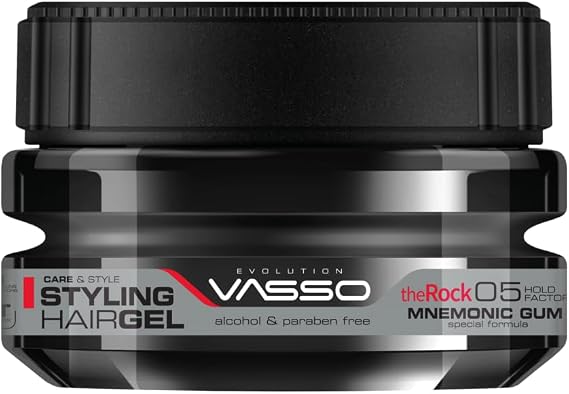 VASSO Ekstra Güçlü Tutuşlu Saç Jölesi | Tüm Saç Tipleri | Ultra Tutuş ve Islak Görünüm | MNEMONIC GUM theRock 250 ml