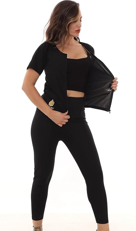 Unisex Zayıflama Incelme Yağ Yakma Spor Kıyafeti Tayt Ve Fermuarlı Takım