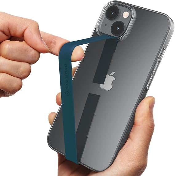 Sinjimoru Stretchable Silicone Phone Strap, Elastic Finger Grip, Blue | Sinji Loop, phone loop holder for phone case, wireless charging support, wrist pain relief, universal fit for phones