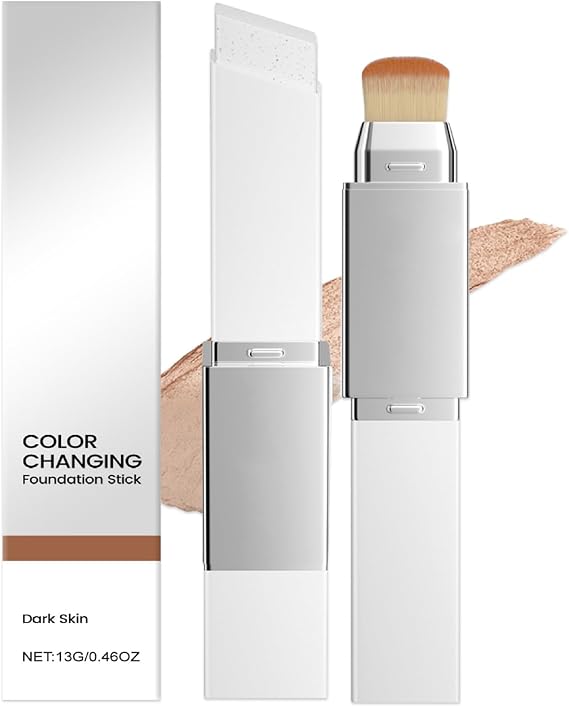 Chartming Color Changing Foundation Stick with Brush Head, Cover Cream V White Korean Foundation Stick With Volufiline, Full Coverage Concealer for Women, Suitable for All Skin Types(Dark Skin Tone)