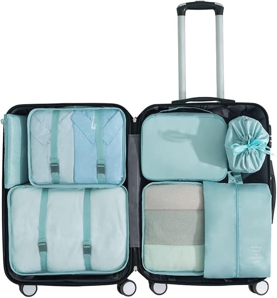 7 Set Packing Cubes for Suitcases, Expandable Luggage Packing Organizers for Travel Accessories, Durable and Lightweight Travel Essential Storage Bags for Woman & Man (Blue)