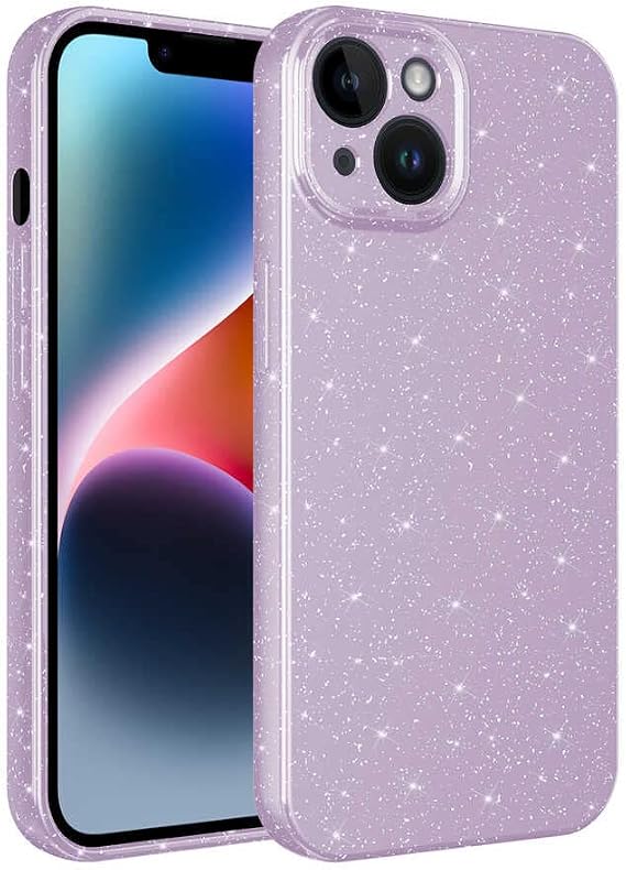 Coverzone Apple iPhone 14 ile uyumlu Z-Jelly Kılıf Kamera Korumalı Simli Işılıtılı Renkli Parlak Silikon Kapak-Lila