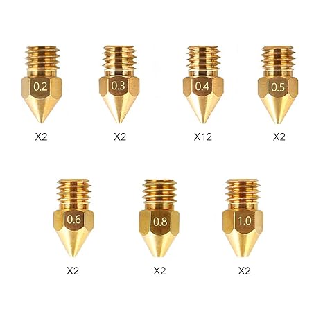 Creality MK8 Ender 3 Nozzles 24 pcs 3D Printer Brass Nozzles Extruder for Ender 3 Series and Creality CR-10 0.2mm, 0.3mm, 0.4mm, 0.5mm, 0.6mm, 0.8mm, 1.0mm Printer Nozzle Kit