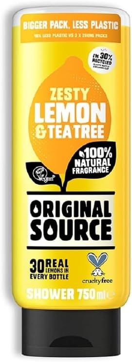 Original Source Lemon & Tea Tree Shower Gel, 100 Percent Natural Fragrance, Vegan, Cruelty Free, Paraben Free, Large Bottle, 750 ml