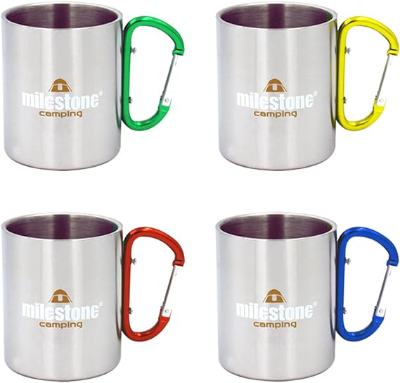 Milestone 200ml Stainless Steel Carabina Carabiner Mug Tea Cup Camp Camping Hiking Travel Picnic