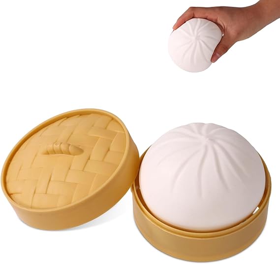 Giant Dumpling, Soft Jumbo Squishy Dumpling with Steamer Box Adorable Soft Squeeze Dough Suitable for Adults Birthday Holiday Present (White)