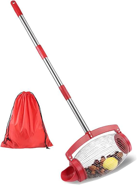 57 Inch Adjustable Nut Gatherer Nut Picker Upper with Directly Dump Outlet, Nut Fruit Collector Roller garden fruit harvester Garden Tool for Pecans Crab Chestnut Acorns Balls Nuts Golf