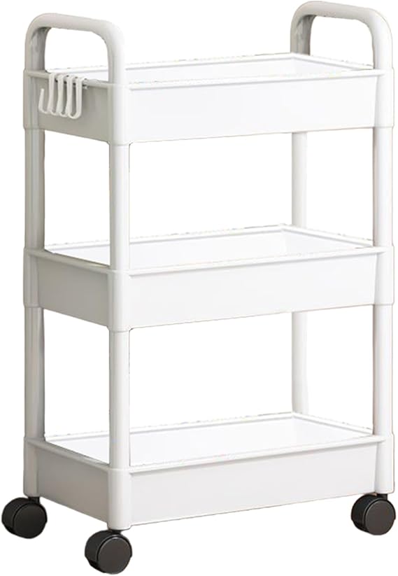 Rolling Utility Cart - 3 Tier Trolley | Book Cart | Kitchen Trolley On Wheels | Rolling Shelf Snack Carts | Moveable Utility Storage Stand | Multifunctional Storage Carts For Kitchen, Bathroom