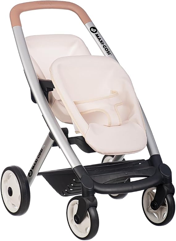 Smoby Maxi-Cosi - İkiz bebek arabası, taklit oyuncak, 42 cm'ye kadar 2 bebek için, sessiz ve çok yönlü tekerlekler, 3 yaşından itibaren - İspanya'da üretilmiştir