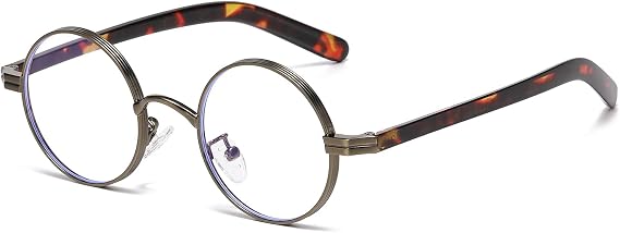 LJCZKA Small Round Blue Light Blocking Glasses for Women Men Retro Round Computer Glasses Metal Frame for Texting Reading Gaming
