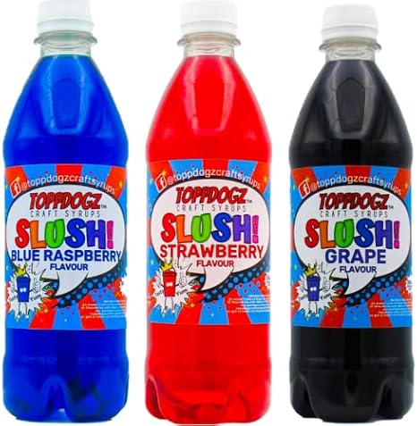 TOPPDOGZ Slush Syrup 3 x 500ml Blue Raspberry, Strawberry & Grape Home Slushie Syrup