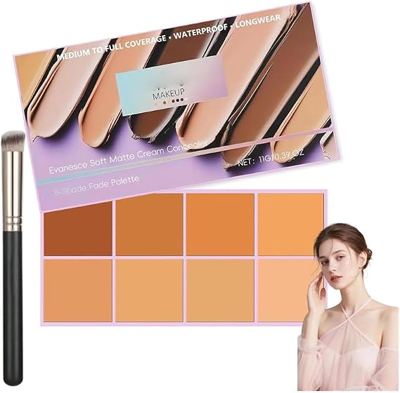 Pimby Foundation,Evanesce Soft Matte Cream Concealer 8 Shade Fade Palette