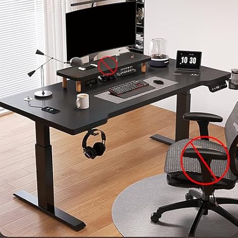 Electric Adjustable Height Desk, Office Computer Desk Built-in Cup Holder & Headphone Hook, for Home & Gaming Use (Black 140x70cm/55.1x27.5in)