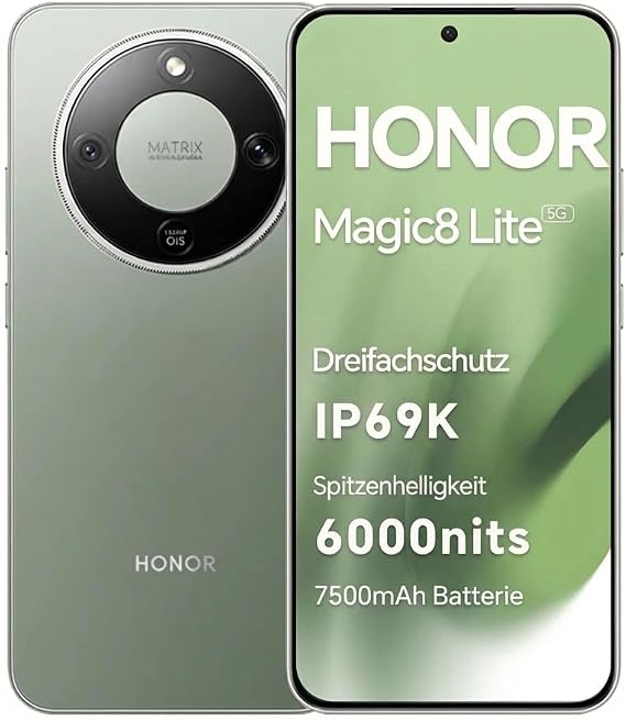 HONOR Magic8 Lite Smartphone 5G 6.79 Inch 120Hz AMOLED Display IP68/IP69K Water and Dust Protection 7500 mAh 108MP Megapixel Camera with OIS Two SIM Card Slots (Forest Green 512 GB 8 GB)