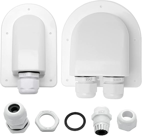 VooGenzek 2 PCS Waterproof Solar Cable Entry Gland Single & Double Holes, ABS IP68 Water Protect Cable Duct for Solar Panels of RV, Caravan, Boat, for Cable 6-12mm