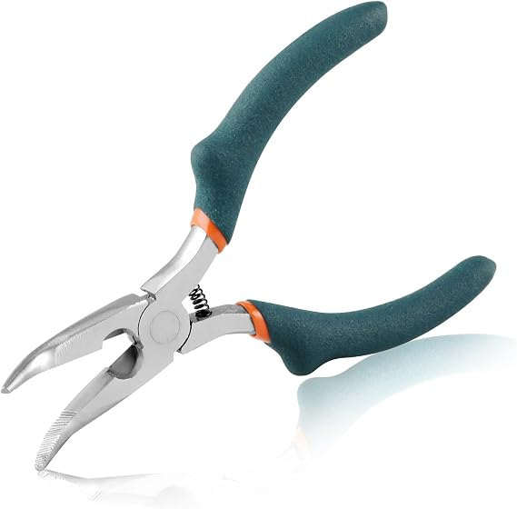 SPEEDWOX Long Nose Pliers with Cutting Edge 5 Inch Curved Serrated Jaw Convex Shoulder Precision Jewellery Pliers Curved Chain Pliers for Wire Wrapping Beads Craft Tool