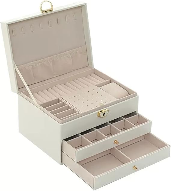Jewellery Box Drawer Multi-function Jewelry Three Layer Lockable Large Capacity Jewelry Storage Box Earring Jewelry Storage Jewelry Case Organiser (Color : Grey)