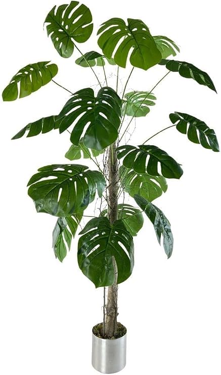 Yapay Ağaç Monstera 18 Dallı Çalılı Gövde 120x60cm Gümüş Aleminyum Saksıda