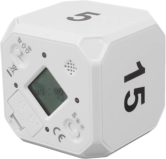 Fabater Kitchen Timer Cube Flip Timer Portable 5 15 25 45 Minutes Adjustable Modes Mute Switch Timer for Exercise Work Kitchen (White)