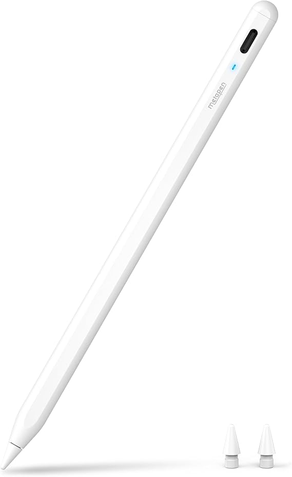 Metapen Kalem A8 iPad 2018-2025 ile Uyumlu, 2X Daha Hızlı Şarj, Avuç İçi Reddi, Eğim Hassasiyeti Stylus Kalem Apple iPad 11/10/9/8/7/6 Gen, Pro 12.9/11'', Air 3.-5. Mini 5./6 (Beyaz)