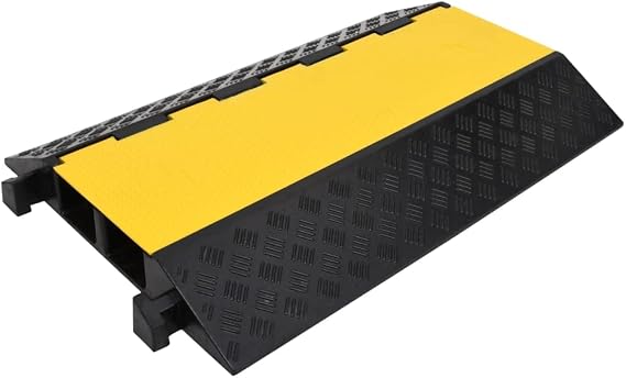 VidaXL 2 Channels Cable Protector Ramp - Durable, Heavy Duty Rubber, Max Load 5-10 Ton, High Visibility Yellow, Modular Design for Multifunction Use