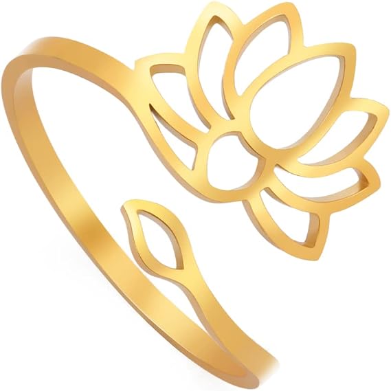 TEAMER Resizable Lotus Ring Stainless Steel Semicolon Ring Yoga Meditation Om Symbol Ring Inspirational Jewelry For Women eens Girls