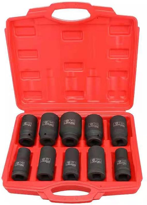 10-Piece Multi-Tooth Impact Wrench Sockets 17-41 mm 12-Point Nuts 3/4 Inch Impact Socket Set 32 x 30 x 8 cm