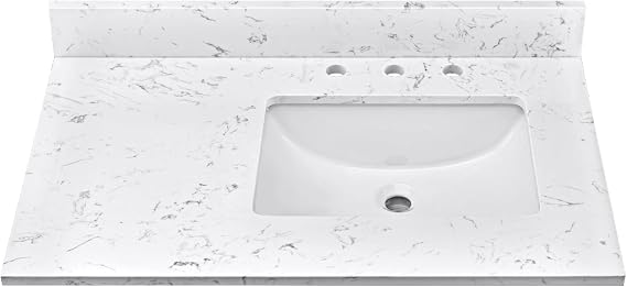 36"x22" Engineered Stone Bathroom Vanity Top with Rectangular Undermount Ceramic Right Offset Sink, 8 Inch Faucet Hole Spread with Backsplash Bathroom Vanity Sink Top (Cabinet Not Included)