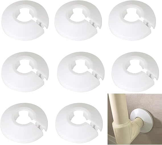 8PCS White Radiator Pipe Covers 15mm Pipe Collars Snap On Rings