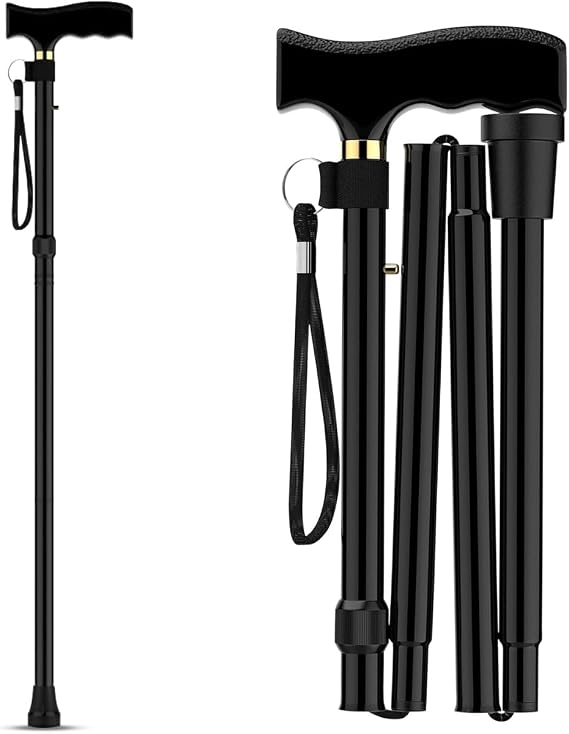 Walking Stick Adjustable Height Mobility Aids Folding Walking Canes With Wrist Strap Walking Sticks For Men Women & Elderly Disabled Lightweight For Right & Left Handed Walking Stick Black