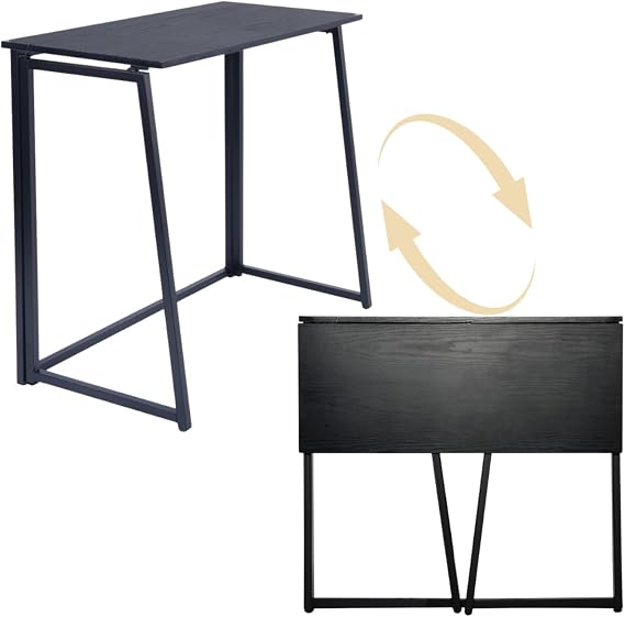 FurnitureR Folding Desk Small Writing Table 80cm Computer Workstation Space Saving for Home Office Study Room, Black