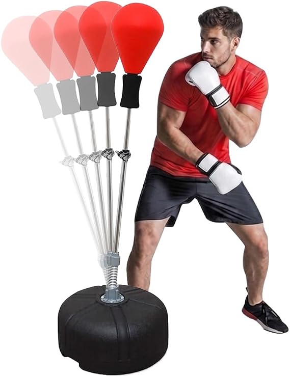 MAXSTRENGTH Free Standing Speed Ball Punch Bag Adjustable Boxing Reflex Trainer for MMA, Kickboxing, Home Gym Fitness & Reaction Training