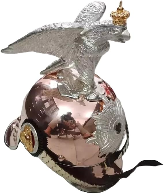 Prussian German Eagle Spike Brass Pickelhaube Helmet | Copper Imperial SCA LARP Warrior Officers Helmet, Copper/ Silver Polish, 26 x 8 x 9 Inch