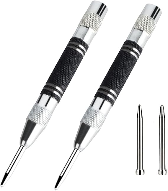 2+2 Pcs Centre Punch, 5'' Automatic Center Punch, Center Punch with 4mm Puncher, Nail Punch with Adjustable Tension, Metal Punch
