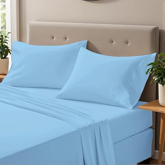 ONIROS Home Luxury Bedding Set 150 x 190/200 cm Includes Pillowcases 75 x 50 cm Pack of 2, 1 Fitted Sheet Bed 150 x 190 cm and 1 Top Sheet Bed 150 cm | Set of Sheets 150 x 200 cm | Bed Sheets (Blue)