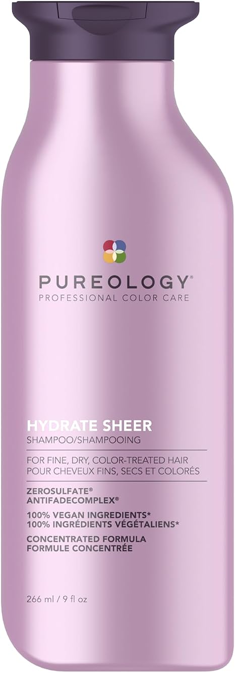 Pureology Hydrate Sheer, Moisturising Shampoo, For Fine, Colour Treated Hair, Vegan Formulas, Sulphate Free for a Gentle Cleanse