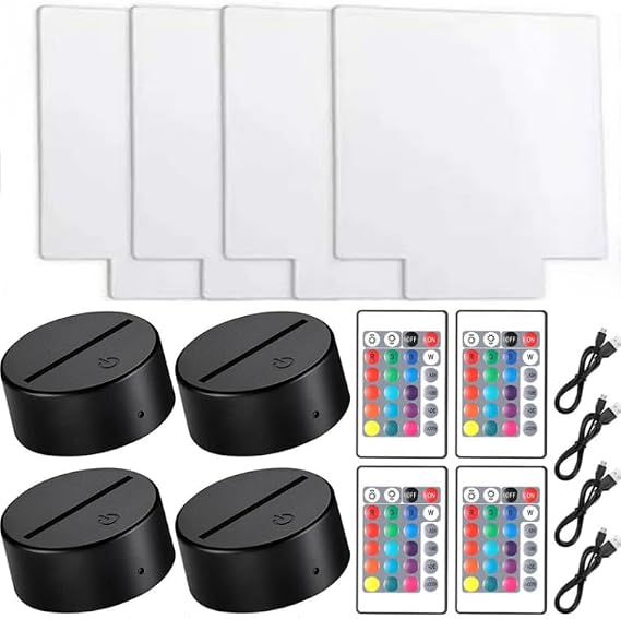 10 Sets 3D Night Light, DIY Acrylic Lamp Base Set with 10 Pieces Clear Acrylic Sheets Adjustable 16 Colors 4 Modes for Child Room Restaurant Room Shop Bar Cafe(Square Leaf) [Energy Class A]