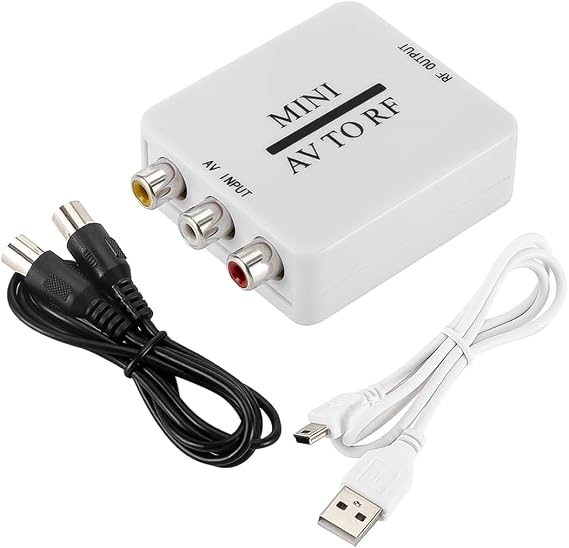 Bidirectional RCA/Composite AV To RF Modulator Converter AV2 Adapter PAL/NTSC/SECAM To PAL/NTSC TV System Compatible with DVD/VCR/PS/Projector (White, Plug and Play)