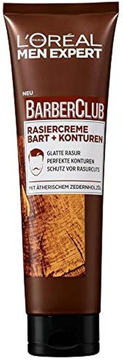L'Oréal Men Expert Barber Club Beard Contour Shaving Cream Clear Texture for Accurate and Precise Shave with Good Visibility Cedarwood Oil (1 x 150ml)
