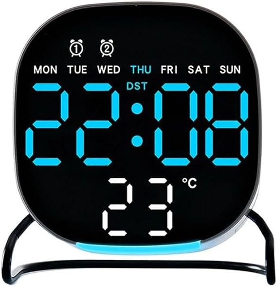 Valkyrie Dijital LED Siyah Masa Saati Alarm Beyaz Derece 3 Kademe Işık, USB Destekli Modern Gece Lambalı Saat