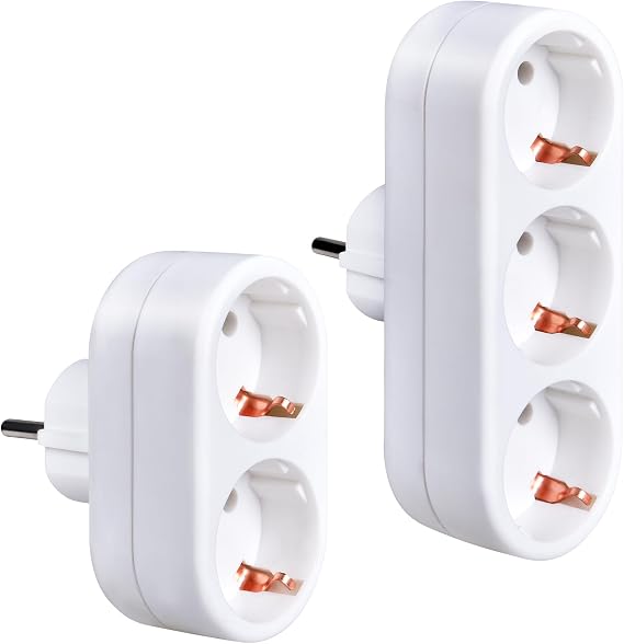 2 Pieces Multiple Wall Socket Adapter, Triple and Double Socket 250V/16A 3680W Portable Thief Sockets for Office Travel CAS