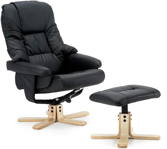 More4Homes SORENTO BONDED LEATHER SWIVEL RECLINER ARMCHAIR CHAIR with FOOT STOOL (Black)