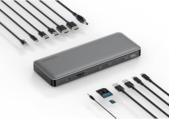 Kensington AD2010T4 Thunderbolt 4 Docking Station, Dual Monitor 8K/4K, Micro SD Card Reader, 96W Power Delivery, 2 x HDMI, Ethernet, USB-C 3.2 & 4 x USB-A Ports (K34111EU)