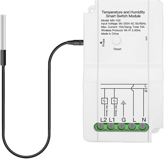 WIFI Temperature Humidity Controller, Smart Temperature Humidity Switch Module For Tuya WiFi, Wireless Controller for Alexa Remote Control, for Greenhouse(WiFi switch + temperature probe)