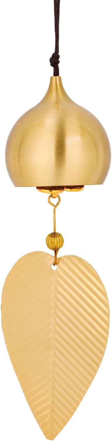 Gold Leaf Wind Chime, Vintage Brass Bells Hanging Windchime Lucky Wealth Protection Window Bell Decoration with Clear Sound for Home Office Door Garden