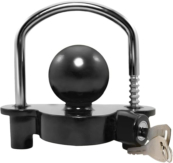 Trailer Coupler Lock, Adjustable Heavy Duty Ball Tow Hitch Locking with 2 Keys, Anti Theft Security Caravans Tongue Locker, Compatible with 1-7/8", 2", 2-5/16" Coupler (Black)