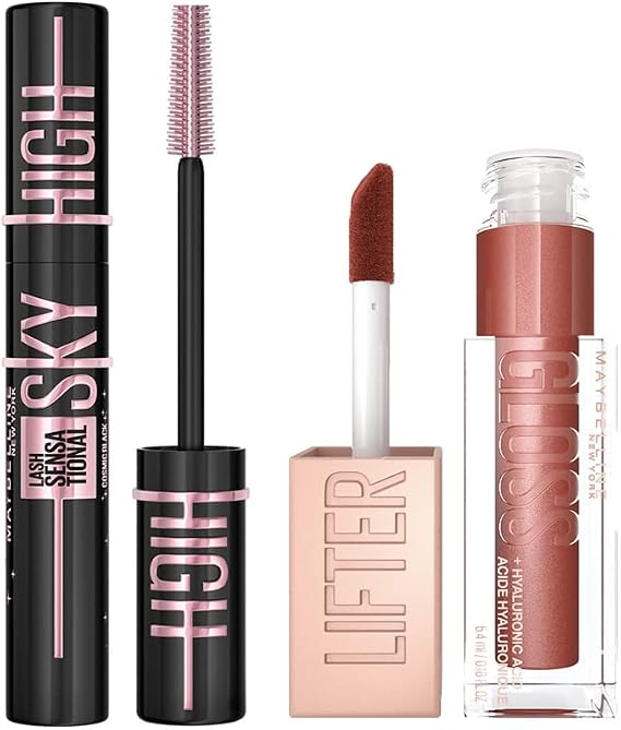 Maybelline New York Lash Sensational Sky High Cosmic Black Maskara + Lifter Gloss Nemlendirici Dudak Parlatıcısı - 016 Rust Makyaj Seti
